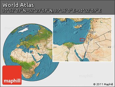 Satellite Location Map of the Area around 32° 8' 5" N, 34° 4' 30" E