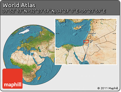 Satellite Location Map of the Area around 32° 8' 5" N, 34° 55' 29" E