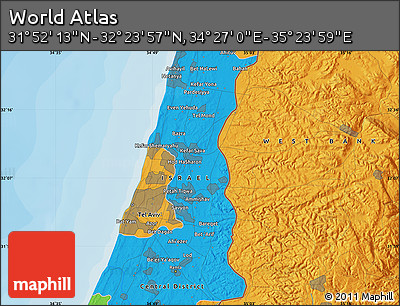 Political Map of the Area around 32° 8' 5" N, 34° 55' 29" E