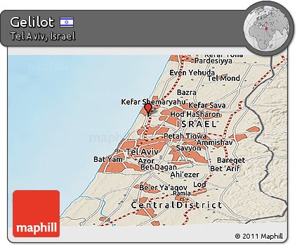 Shaded Relief Panoramic Map of Gelilot