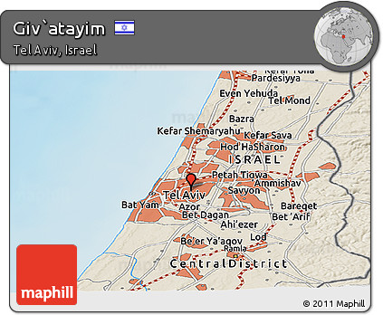 Shaded Relief Panoramic Map of Giv`atayim