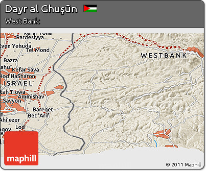 Shaded Relief Panoramic Map of Dayr Al Ghuşūn