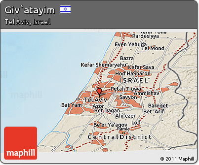 Shaded Relief Panoramic Map of Giv`atayim