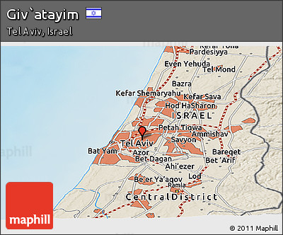 Shaded Relief Panoramic Map of Giv`atayim