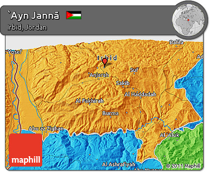 Political 3D Map of `Ayn Jannā