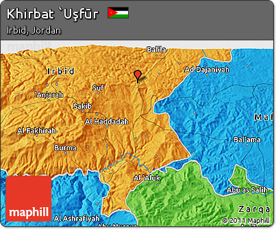 Political 3D Map of Khirbat `Uşfūr