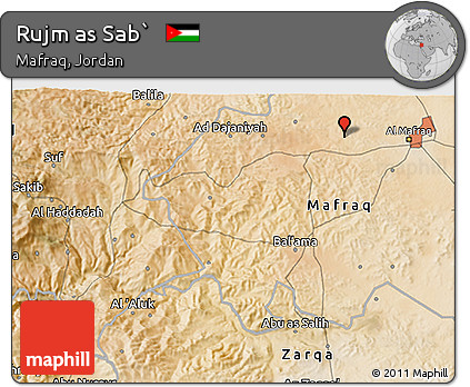Satellite 3D Map of Rujm As Sab`