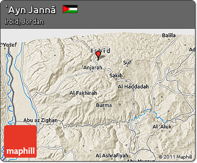 Shaded Relief 3D Map of `Ayn Jannā