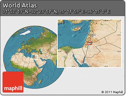 Satellite Location Map of the Area around 32° 8' 5" N, 35° 46' 29" E