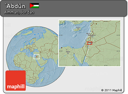 Savanna Style Location Map of `Abdūn, hill shading