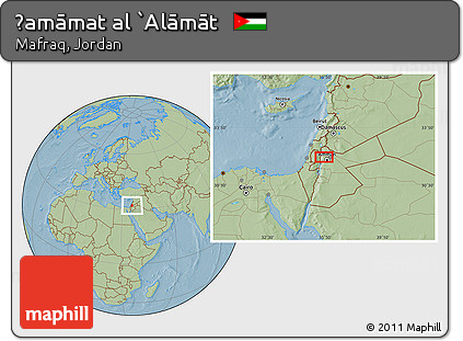 Savanna Style Location Map of Ḩamāmat Al `Alāmāt, hill shading