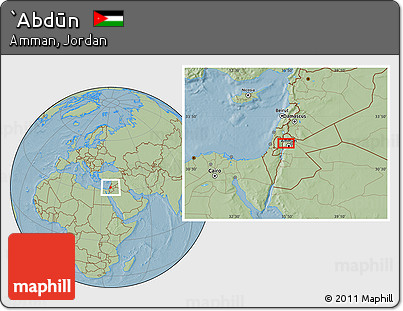 Savanna Style Location Map of `Abdūn, hill shading