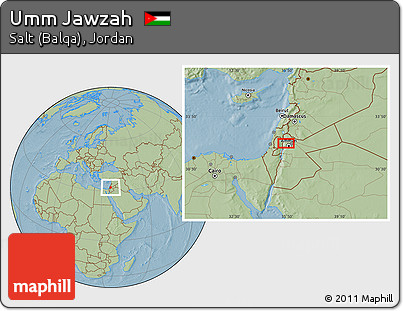 Savanna Style Location Map of Umm Jawzah, hill shading