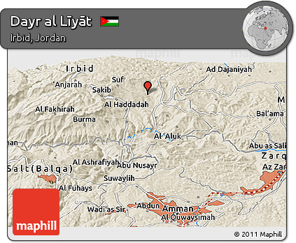 Shaded Relief Panoramic Map of Dayr Al Līyāt