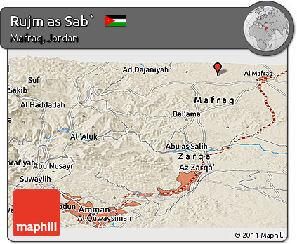 Shaded Relief Panoramic Map of Rujm As Sab`