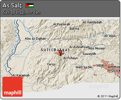 Shaded Relief Panoramic Map of As Salţ