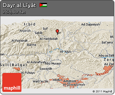 Shaded Relief Panoramic Map of Dayr Al Līyāt