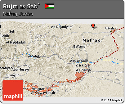 Shaded Relief Panoramic Map of Rujm As Sab`