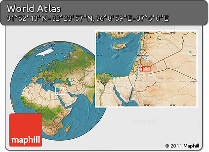 Satellite Location Map of the Area around 32° 8' 5" N, 36° 37' 30" E