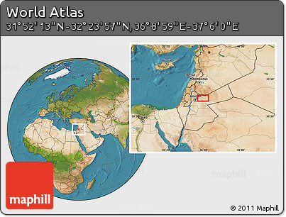 Satellite Location Map of the Area around 32° 8' 5" N, 36° 37' 30" E