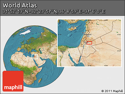 Satellite Location Map of the Area around 32° 8' 5" N, 36° 37' 30" E