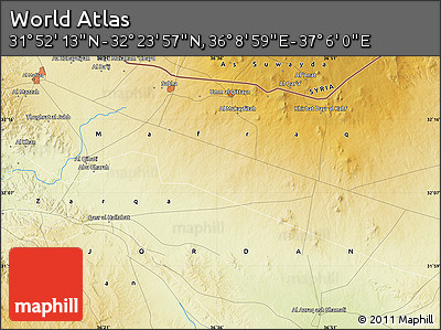 Physical Map of the Area around 32° 8' 5" N, 36° 37' 30" E