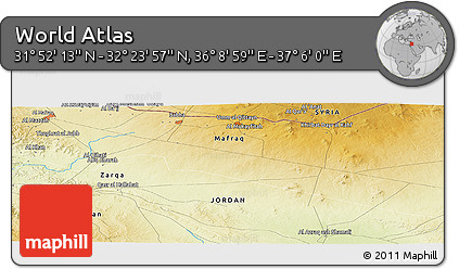 Physical Panoramic Map of the Area around 32° 8' 5" N, 36° 37' 30" E