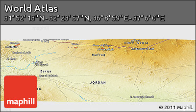 Physical Panoramic Map of the Area around 32° 8' 5" N, 36° 37' 30" E