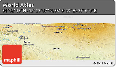Physical Panoramic Map of the Area around 32° 8' 5" N, 36° 37' 30" E