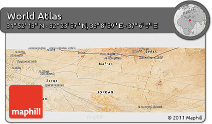 Satellite Panoramic Map of the Area around 32° 8' 5" N, 36° 37' 30" E