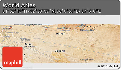 Satellite Panoramic Map of the Area around 32° 8' 5" N, 36° 37' 30" E