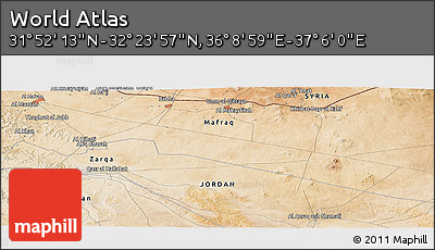 Satellite Panoramic Map of the Area around 32° 8' 5" N, 36° 37' 30" E
