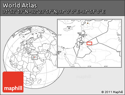 Blank Location Map of the Area around 32° 8' 5" N, 37° 28' 30" E