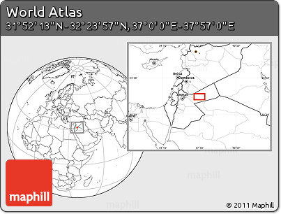 Blank Location Map of the Area around 32° 8' 5" N, 37° 28' 30" E