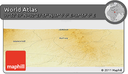 Physical Panoramic Map of the Area around 32° 8' 5" N, 37° 28' 30" E