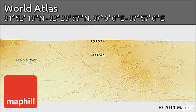Physical Panoramic Map of the Area around 32° 8' 5" N, 37° 28' 30" E