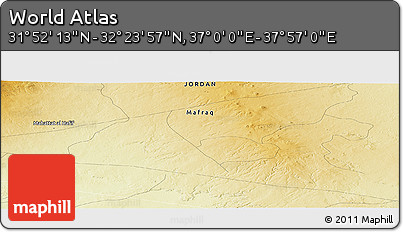 Physical Panoramic Map of the Area around 32° 8' 5" N, 37° 28' 30" E