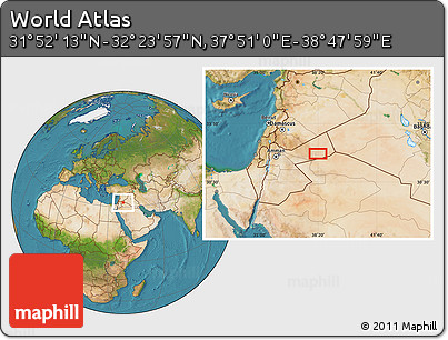 Satellite Location Map of the Area around 32° 8' 5" N, 38° 19' 30" E