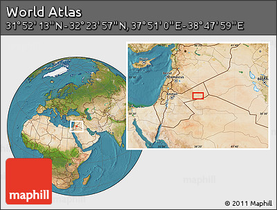 Satellite Location Map of the Area around 32° 8' 5" N, 38° 19' 30" E