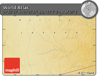 Physical Map of the Area around 32° 8' 5" N, 38° 19' 30" E