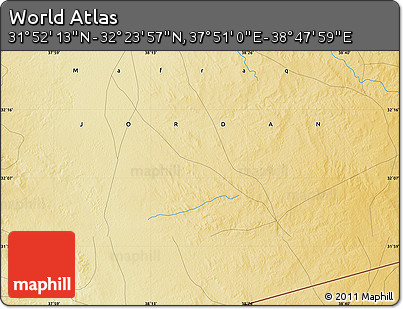 Physical Map of the Area around 32° 8' 5" N, 38° 19' 30" E