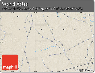 Shaded Relief Map of the Area around 32° 8' 5" N, 38° 19' 30" E