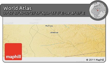 Physical Panoramic Map of the Area around 32° 8' 5" N, 38° 19' 30" E