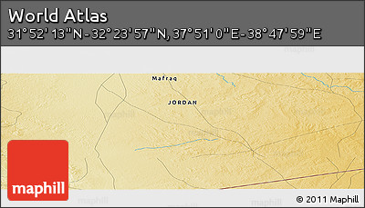 Physical Panoramic Map of the Area around 32° 8' 5" N, 38° 19' 30" E
