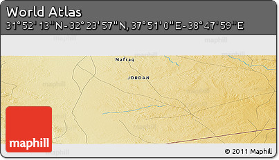 Physical Panoramic Map of the Area around 32° 8' 5" N, 38° 19' 30" E