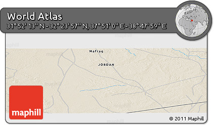 Shaded Relief Panoramic Map of the Area around 32° 8' 5" N, 38° 19' 30" E