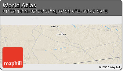 Shaded Relief Panoramic Map of the Area around 32° 8' 5" N, 38° 19' 30" E
