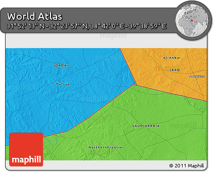 Political 3D Map of the Area around 32° 8' 5" N, 39° 10' 29" E