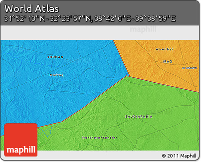 Political 3D Map of the Area around 32° 8' 5" N, 39° 10' 29" E