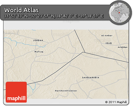 Shaded Relief 3D Map of the Area around 32° 8' 5" N, 39° 10' 29" E